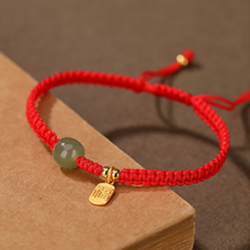 Wear FengShui 925 Sterling Silver Hetian Jade Blessing Wealth Red String Bracelet
