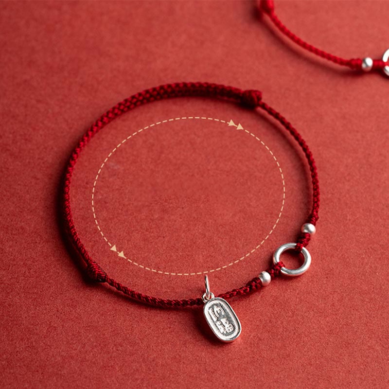 Wear FengShui 925 Sterling Silver Lucky Fortune Peace Joy Lotus Peace Buckle Red String Bracelet