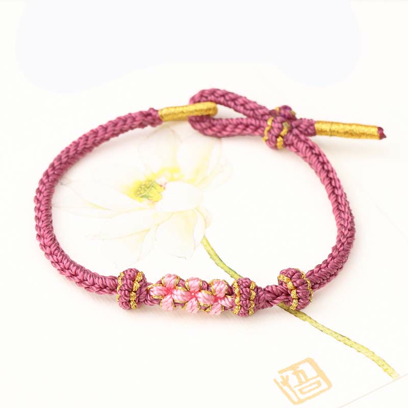 Wear FengShui Handmade Three Peach Blossoms Luck Eight Strands Braided String Bracelet
