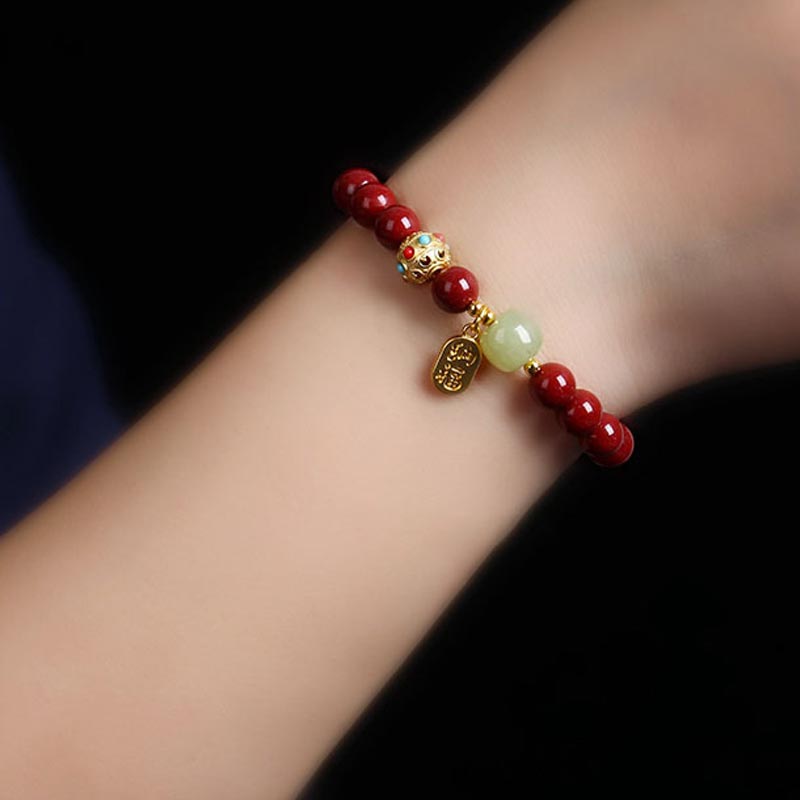 Wear FengShui Cinnabar Green Aventurine Fortune Protection Charm Bracelet