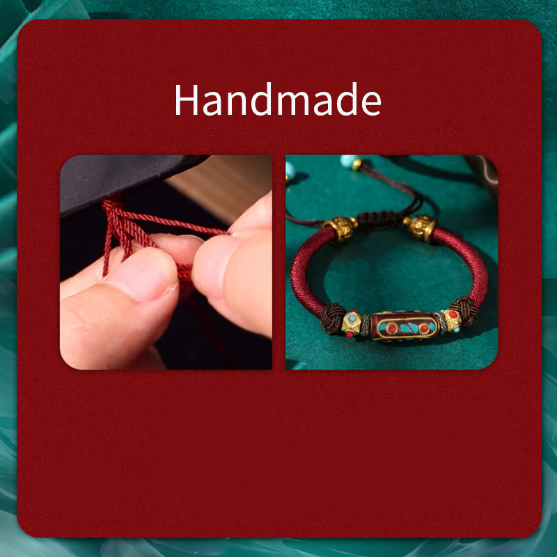 Wear FengShui Handmade Tibetan Turquoise Om Mani Padme Hum Strength Braided Bracelet