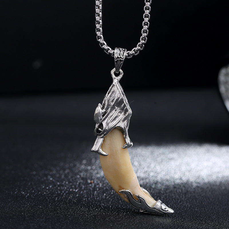 Wear FengShui Imitation Wolf Tooth Titanium Steel Balance Necklace Pendant