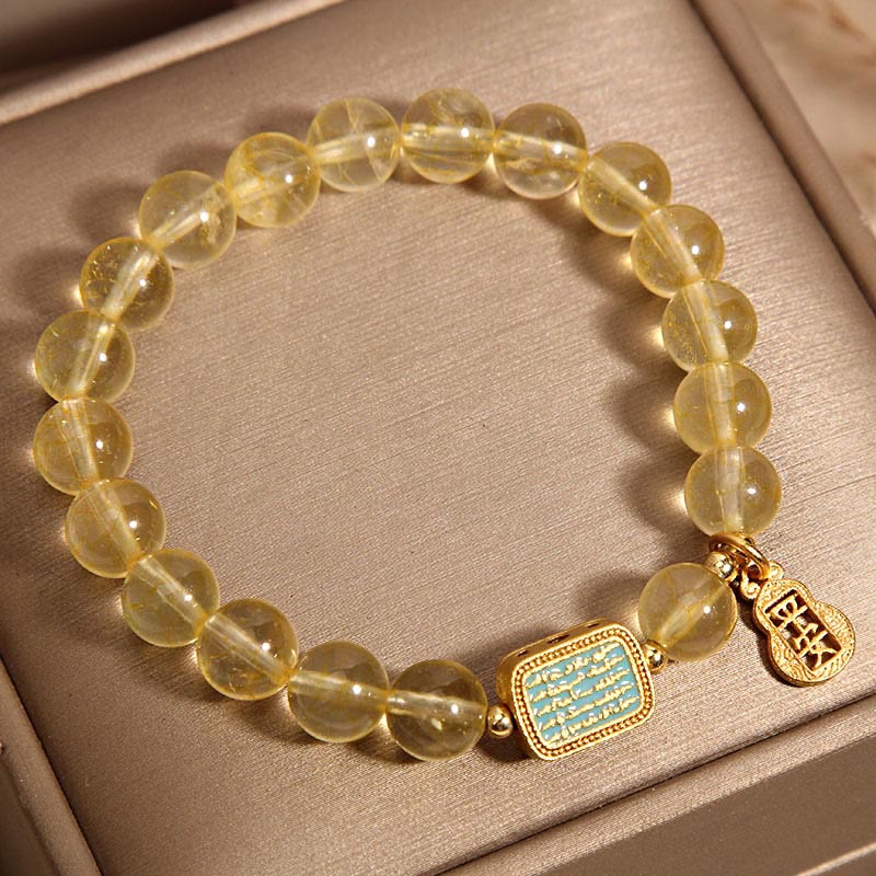 Wear FengShui Natural Citrine Five Scriptures Generosity Bracelet