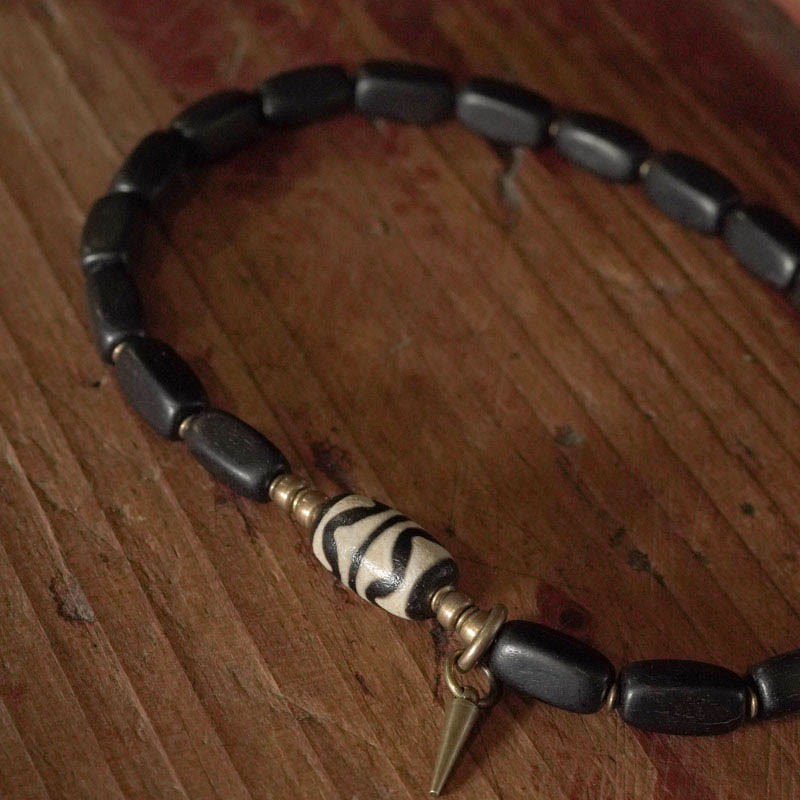 Wear FengShui Tibet Ebony Wood Dzi Bead Copper Balance Double Wrap Bracelet