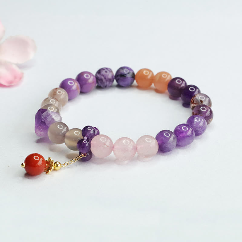 Wear FengShui Natural Amethyst Crystal Inner Peace Healing Bead Charm Bracelet