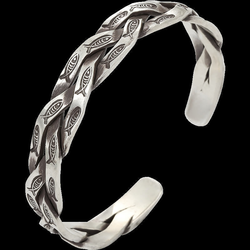 Wear FengShui Koi Fish Twisted Design Luck Wealth Cuff Bracelet Bangle
