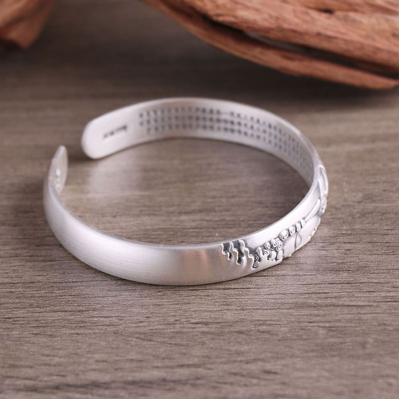 Wear FengShui 999 Sterling Silver Buddha Head Heart Sutra Serenity Bracelet Bangle