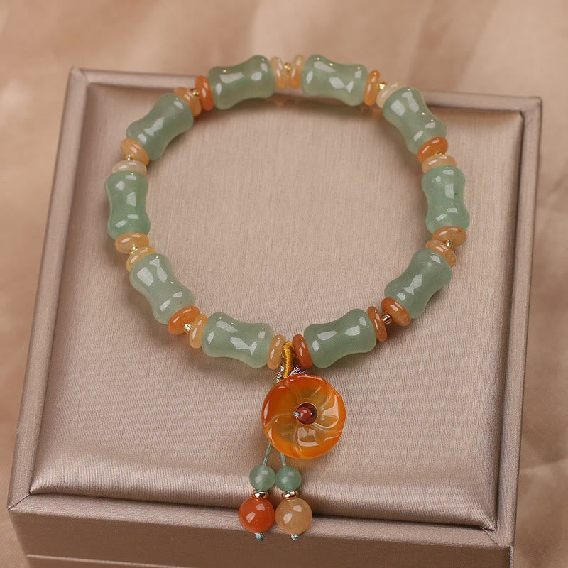 Wear FengShui Natural Jade Bamboo Flower Pattern Luck Bracelet