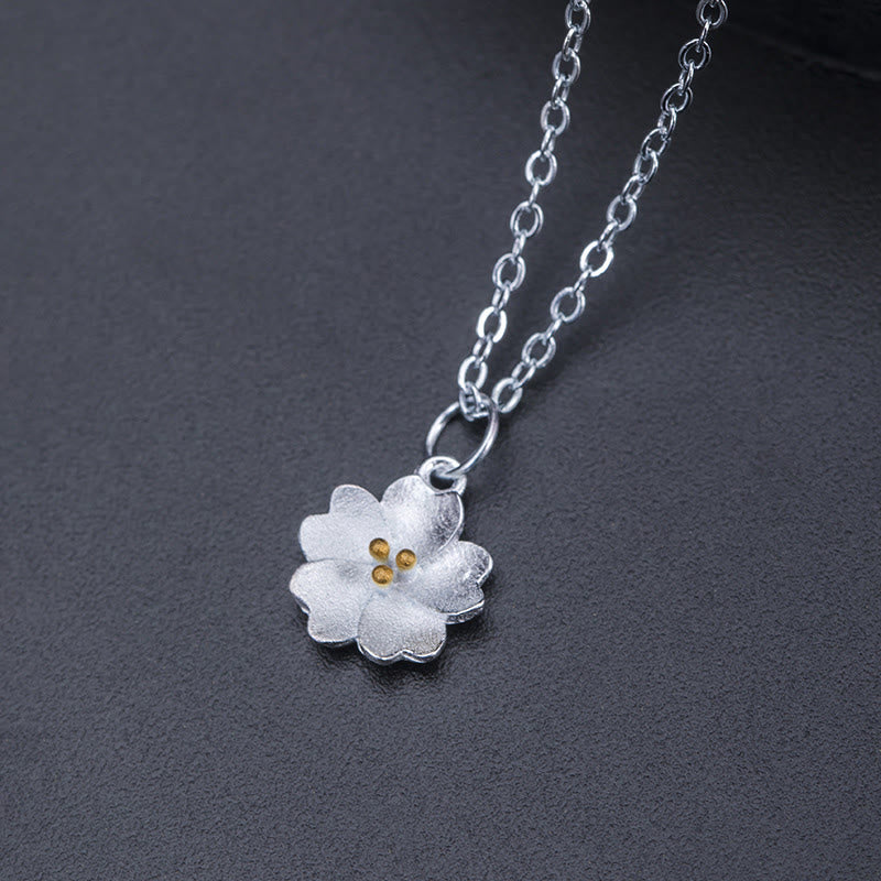 Wear FengShui 925 Sterling Silver Cherry Blossom Flower Blessing Necklace Pendant
