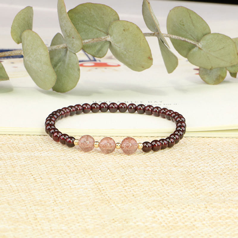 Wear FengShui Natural Garnet Strawberry Quartz Calm Bracelet