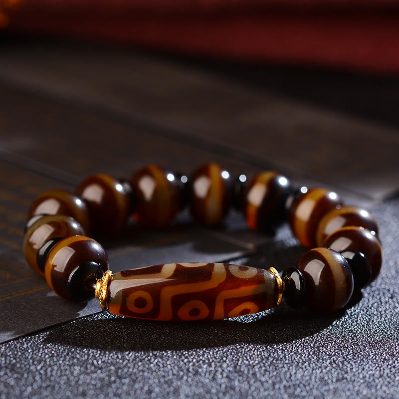 Wear FengShui Tibetan Natural Nine-Eye Dzi Bead Agate Wealth Blessings Bracelet