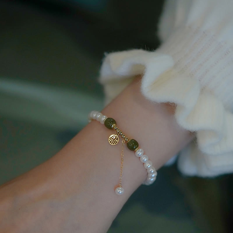 Wear FengShui Natural Pearl Hetian Jade Happiness Wisdom Bead Bracelet