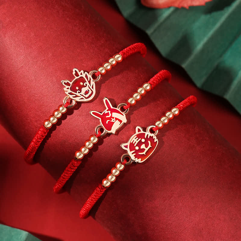 Wear FengShui 925 Sterling Silver Chinese Zodiac Luck Faith Discolor Red String Bracelet