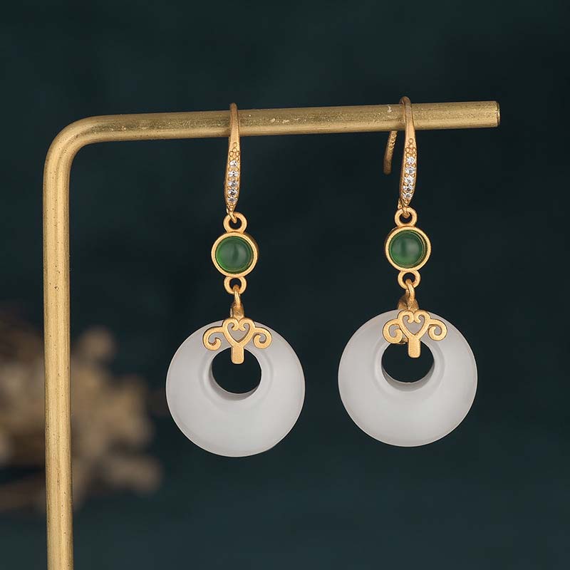 Buddha Stones FengShui White Jade Blessing Drop Earrings