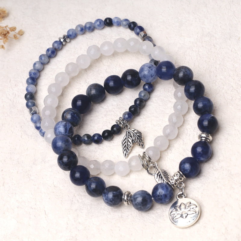 Wear FengShui 3PCS Natural Quartz Crystal Beaded Healing Energy Lotus Bracelet