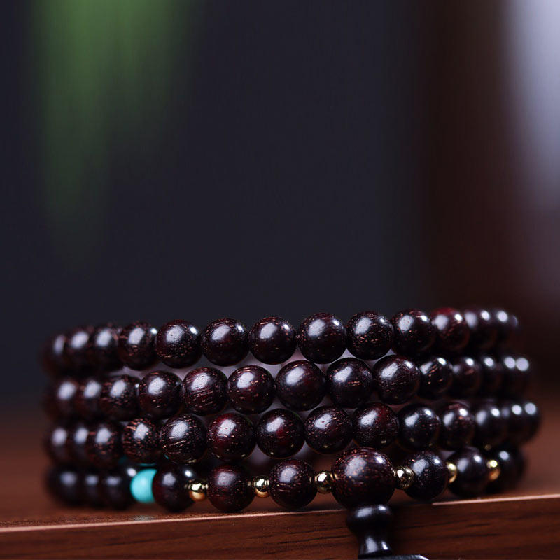Wear FengShui 108 Mala Beads Tibetan Small Leaf Red Sandalwood Lotus Balance Bracelet