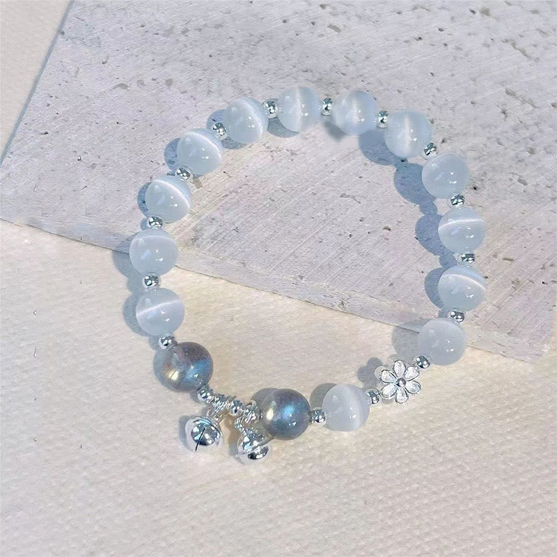 Wear FengShui Cat's Eye Crystal Peach Blossom Bell Fu Character Charm Support Bracelet