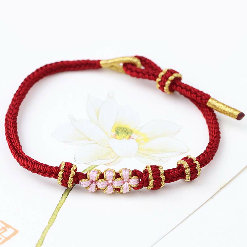 Wear FengShui Handmade Three Peach Blossoms Luck Eight Strands Braided String Bracelet