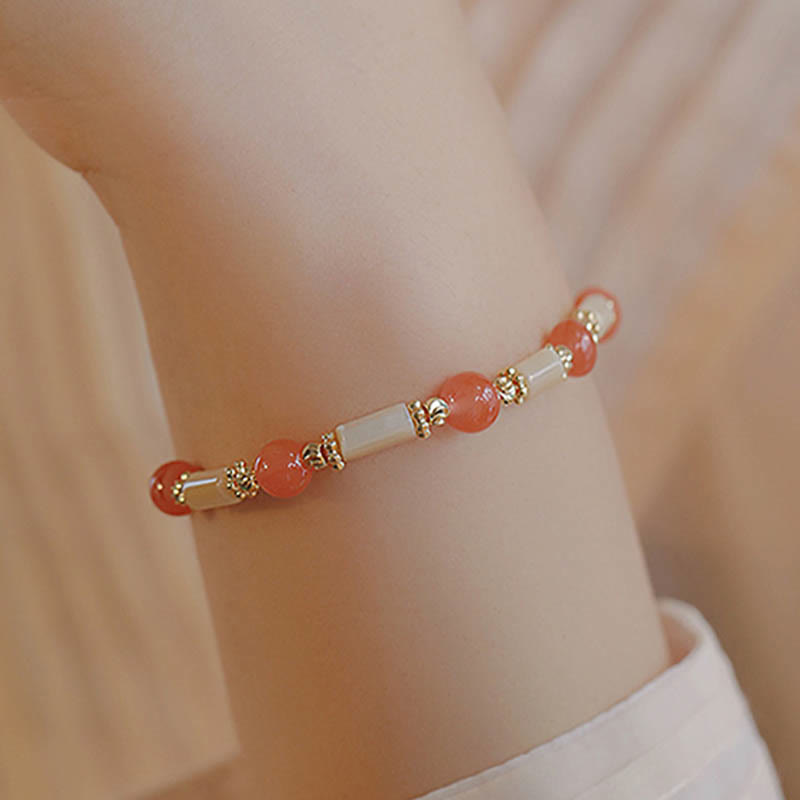 Wear FengShui Tridacna Stone Red Agate Hetian Jade Blessing Bracelet