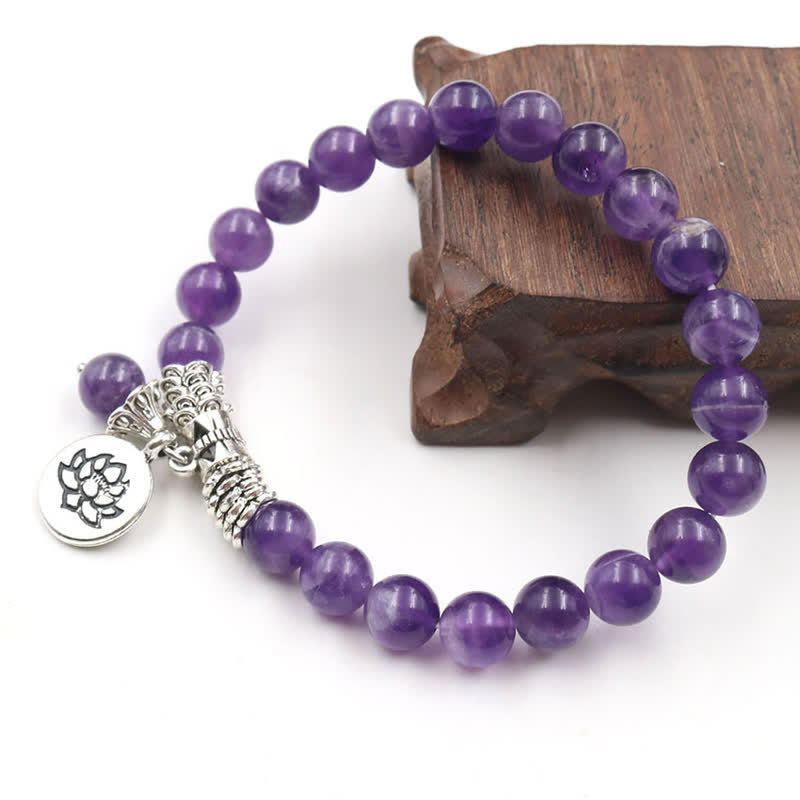 Wear FengShui Amethyst Crystal Lotus Healing Balance Bracelet