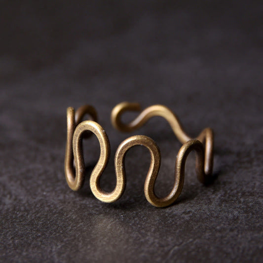 Wear FengShui Simple Curved Brass Design Copper Luck Wealth Adjustable Ring
