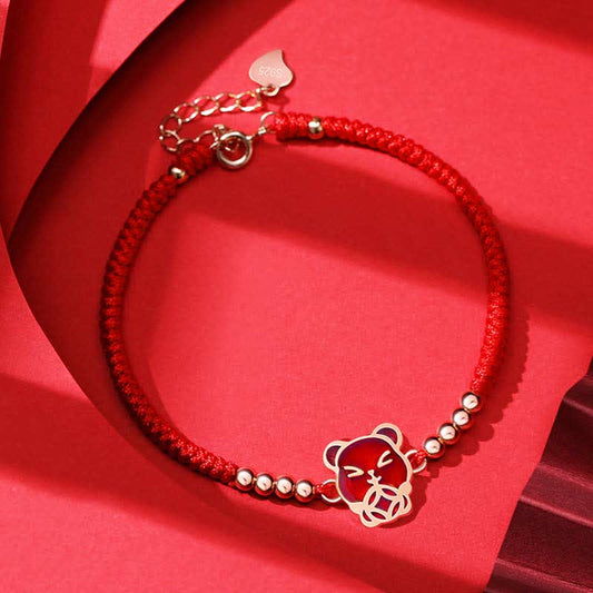 Wear FengShui 925 Sterling Silver Chinese Zodiac Luck Faith Discolor Red String Bracelet