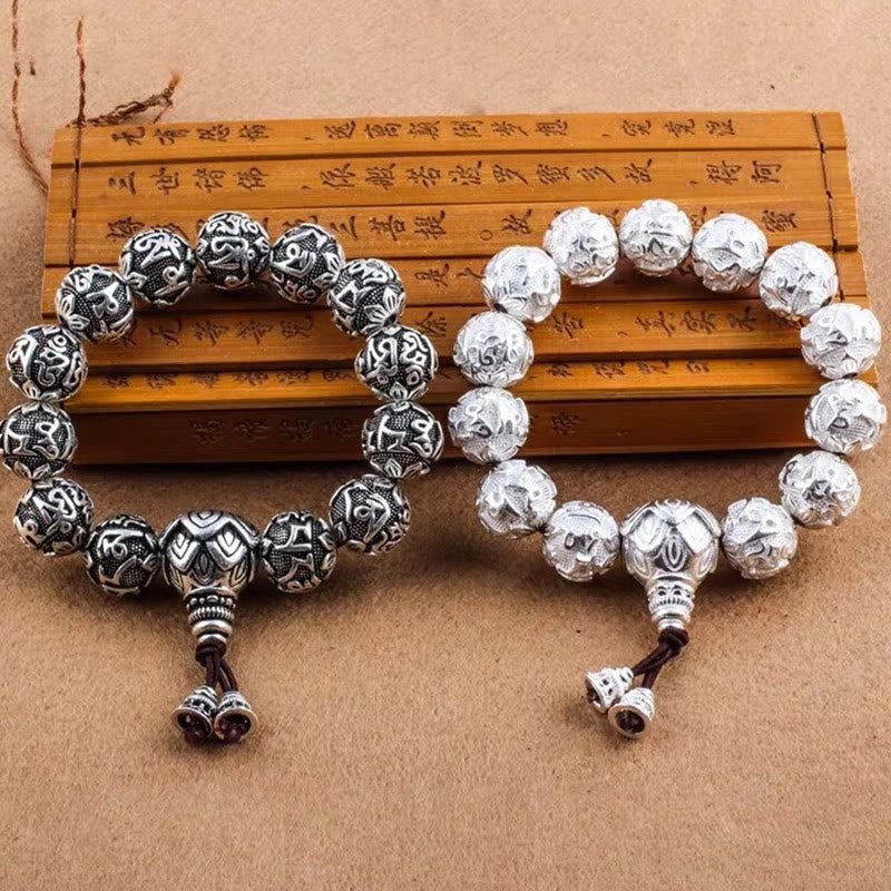 Wear FengShui Tibetan Om Mani Padme Hum Carved Alloy Beads Amulet Bracelet