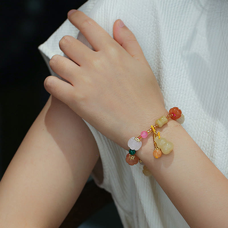 Wear FengShui Natural Golden Silk Jade Crystals Gourd Pixiu Pumpkin Beads Wealth Charm Bracelet