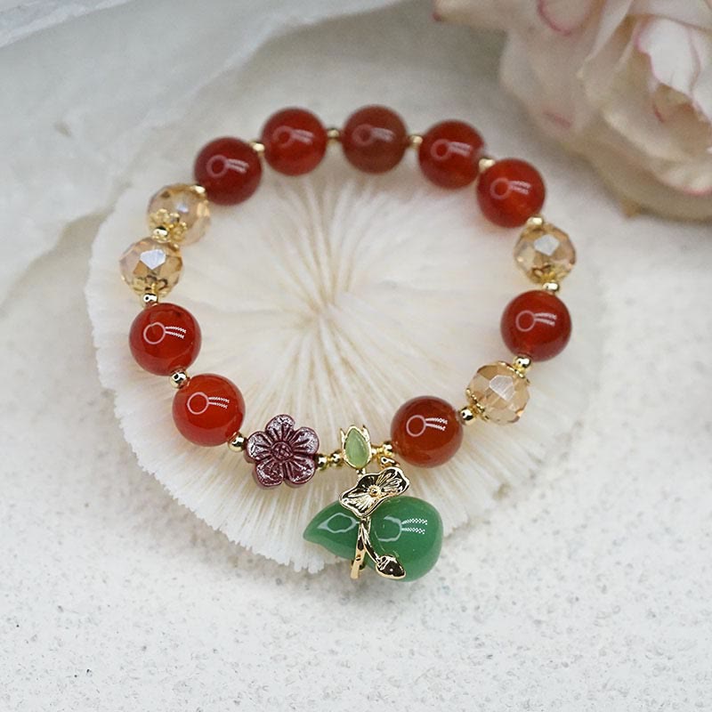 Wear FengShui Natural Red Agate Green Agate Gourd Cinnabar Flower Beads Confidence Bracelet