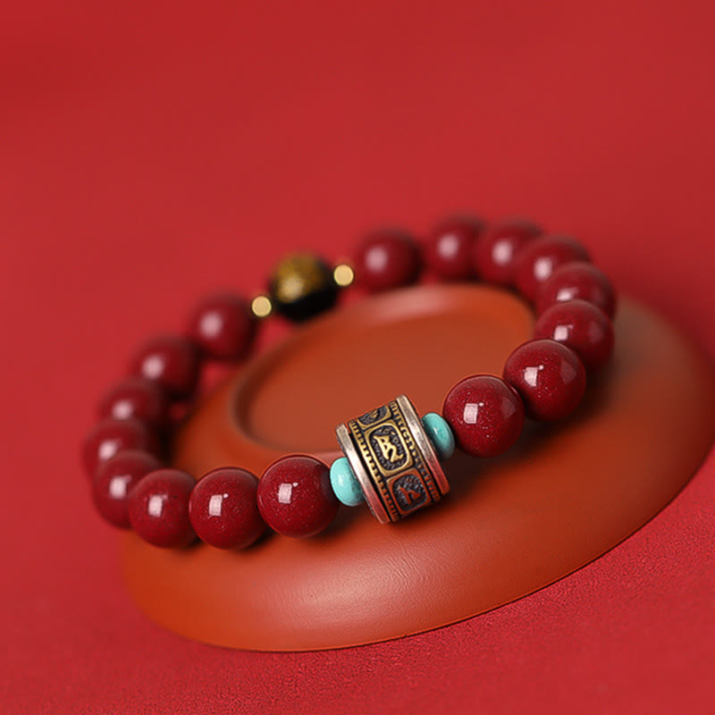 Wear FengShui 925 Sterling Silver Chinese Zodiac Natal Buddha Cinnabar Om Mani Padme Hum Calm Bracelet