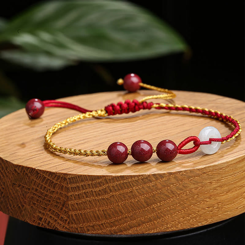 Wear FengShui Natural Cinnabar Jade Peace Buckle Blessing Bracelet