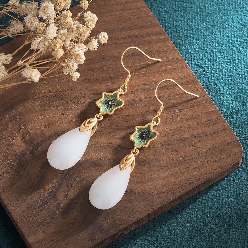 Wear FengShui FengShui White Jade Luck Drop Earrings