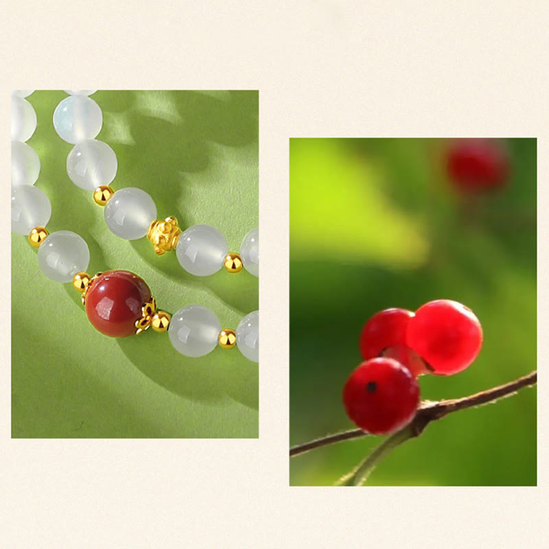 Wear FengShui 925 Sterling Silver Natural White Agate Cinnabar Double Wrap Protection Bracelet
