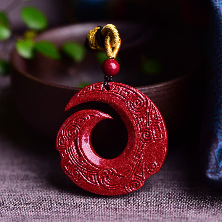 Wear FengShui One's Luck Improves Design Patern Natural Cinnabar Blessing Necklace Pendant