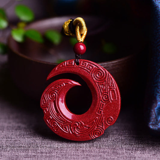 Wear FengShui One's Luck Improves Design Patern Natural Cinnabar Blessing Necklace Pendant