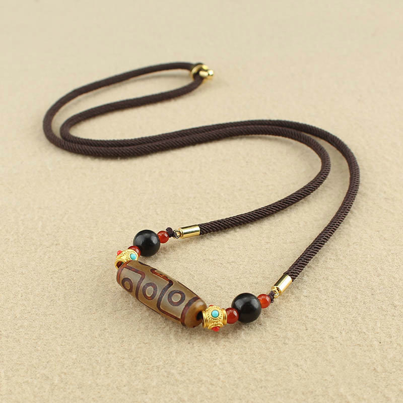 Wear FengShui Tibetan Nine-Eye Dzi Bead Protection Blessings String Necklace Pendant