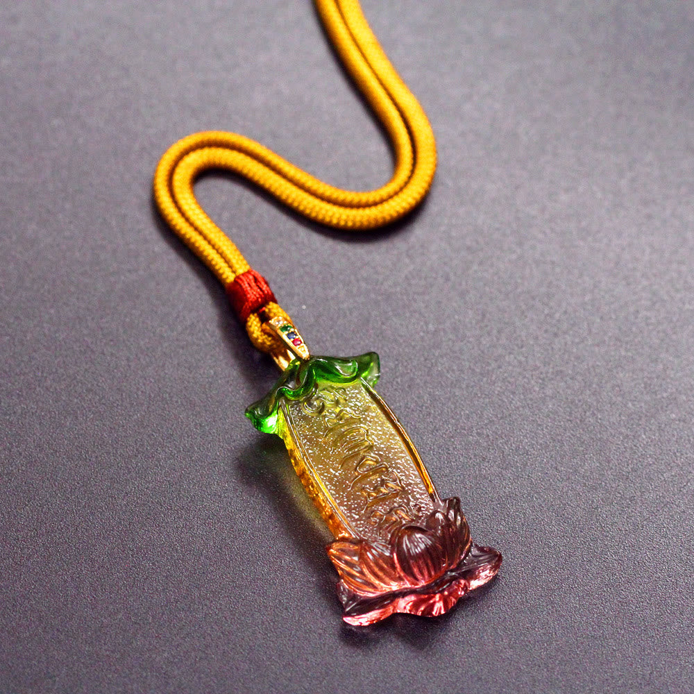 Wear FengShui Buddha Liuli Lotus Six Character Om Mani Padme Hum Peace Necklace