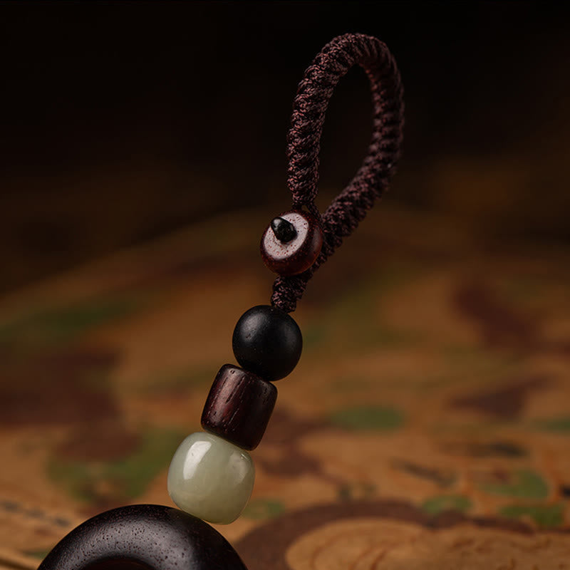Wear FengShui Tibet Om Mani Padme Hum PiXiu Copper Coin Small Leaf Red Sandalwood Cinnabar Protection Key Chain