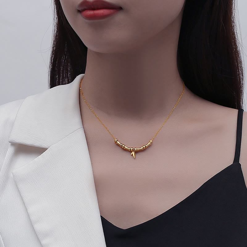Wear FengShui Golden Bamboo Pattern Titanium Steel Wealth Necklace Pendant