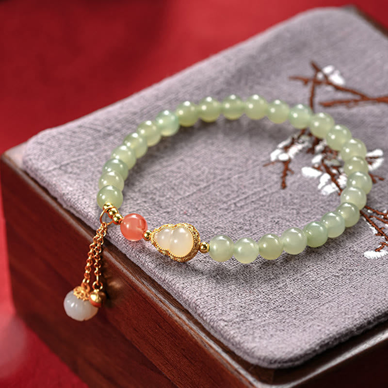 Wear FengShui 925 Sterling Silver Hetian Jade Gourd Lotus Abundance Luck Bracelet