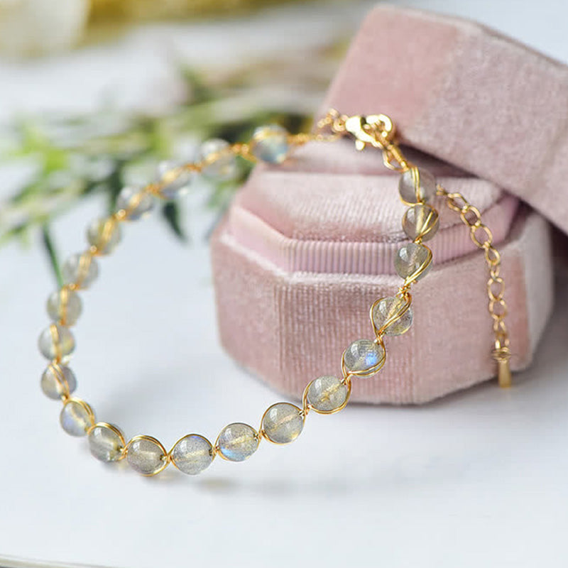 Wear FengShui Natural Moonstone 14K Gold Plated Healing Positive Bracelet