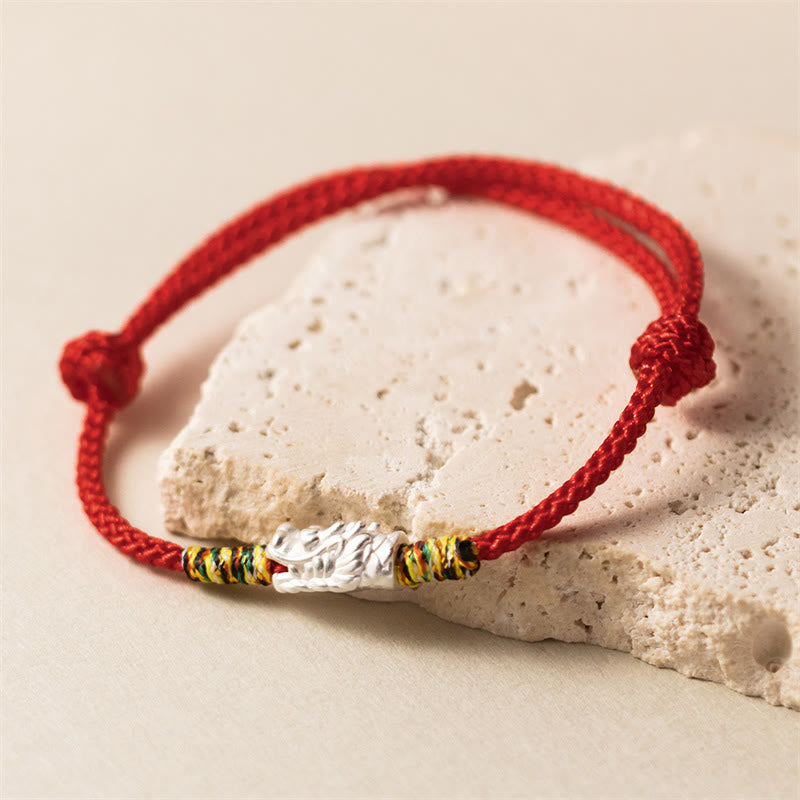 Wear FengShui 925 Sterling Silver Year of the Dragon Luck Strength Red Rope Bracelet