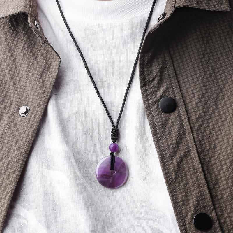 Wear FengShui Lucky Coin Pendant Healing Crystal Gemstone Necklace