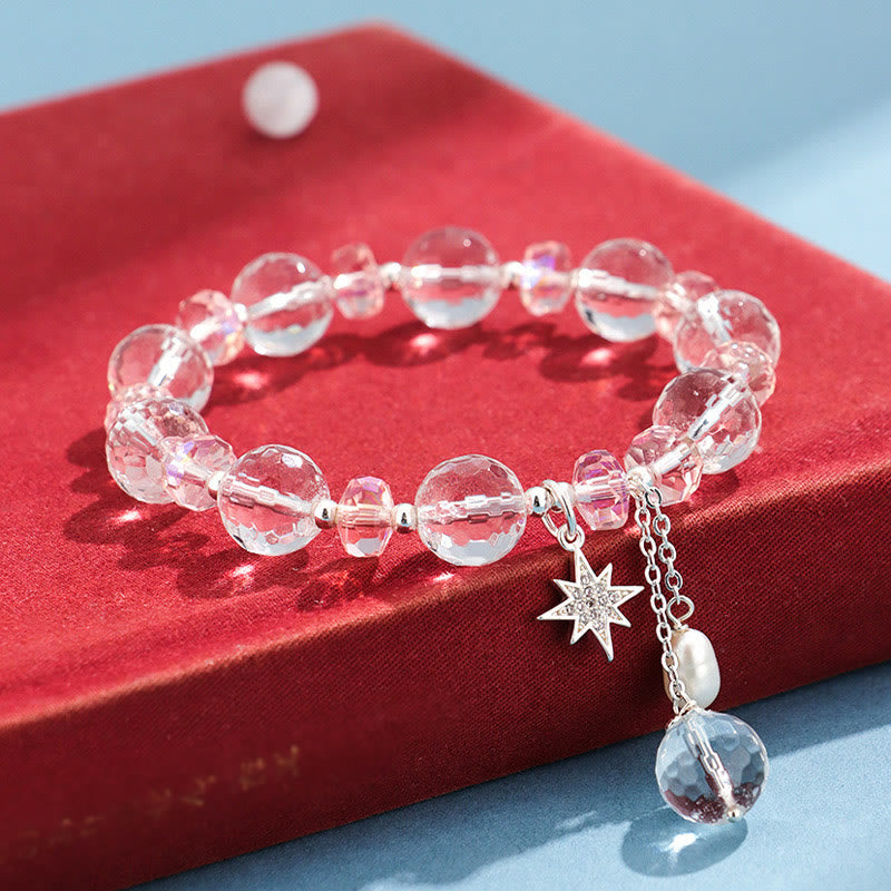 Wear FengShui White Crystal Pink Crystal Protection Star Charm Bracelet