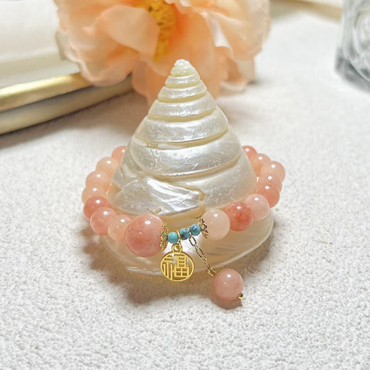 Wear FengShui Natural Orange Stone Turquoise Fu Character Charm Luck Fortune Bracelet