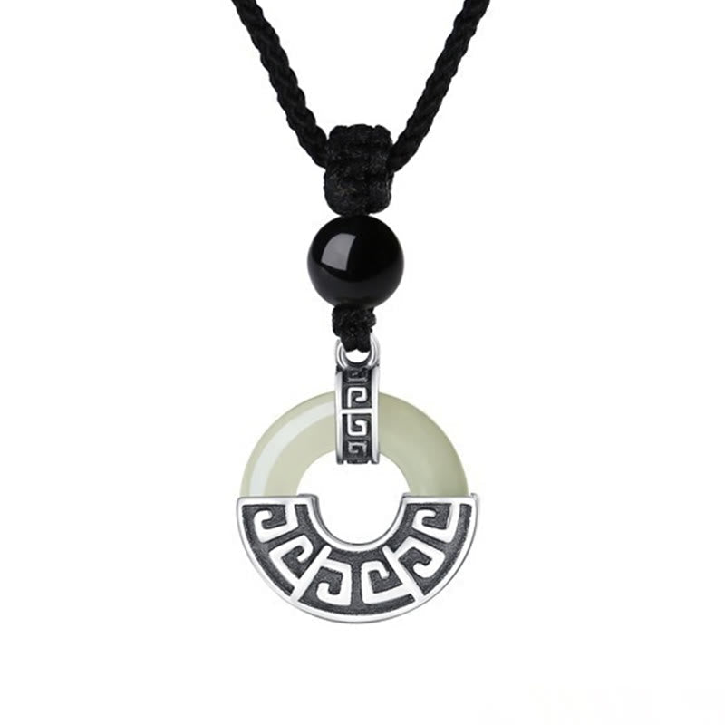 Wear FengShui 925 Sterling Silver Natural Hetian Jade Peace Buckle Prosperity Necklace Pendant