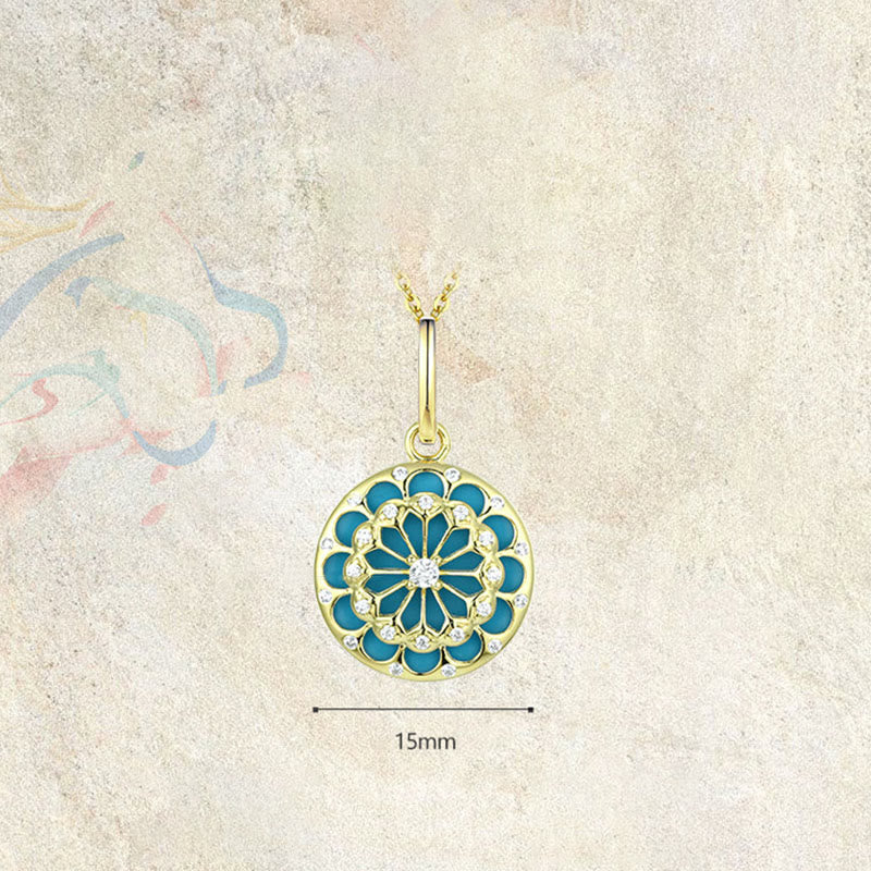 Wear FengShui 925 Sterling Silver Round Turquoise Zircon Protection Strength Necklace Pendant