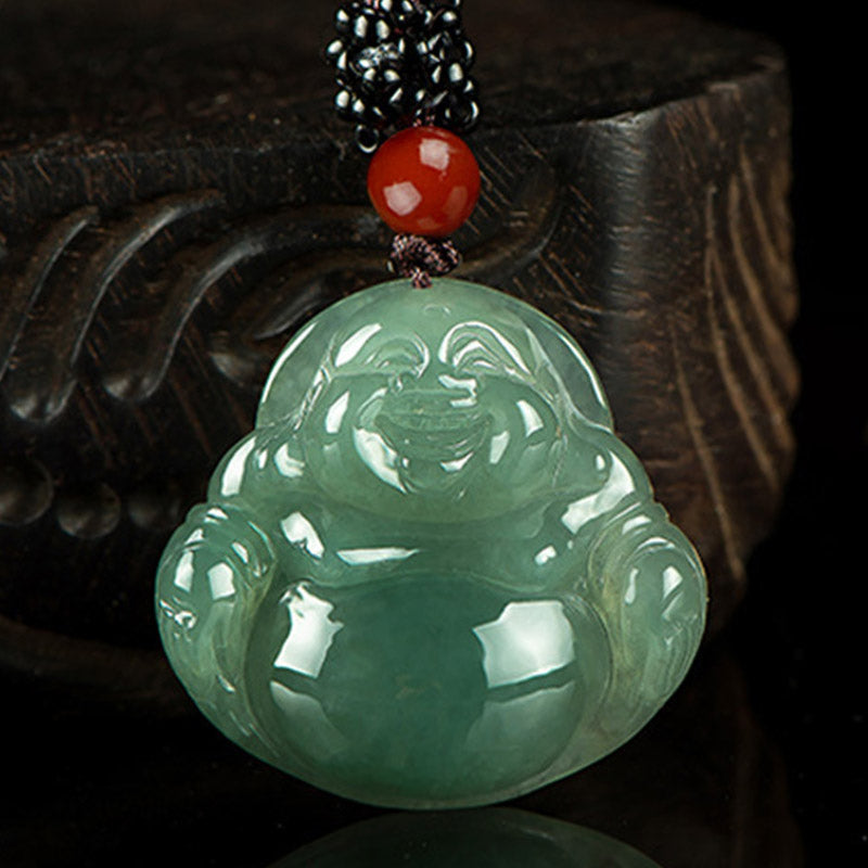 Wear FengShui Laughing Buddha Jade Abundance String Necklace Pendant