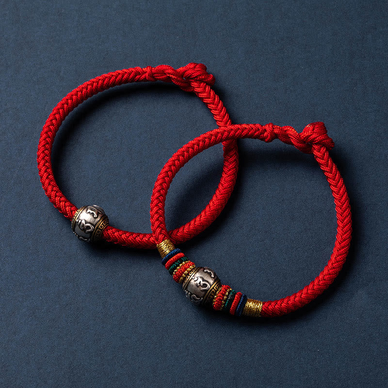 Wear FengShui 925 Sterling Silver Tibet Handmade Om Mani Padme Hum Luck Protection King Kong Knot Braided Bracelet