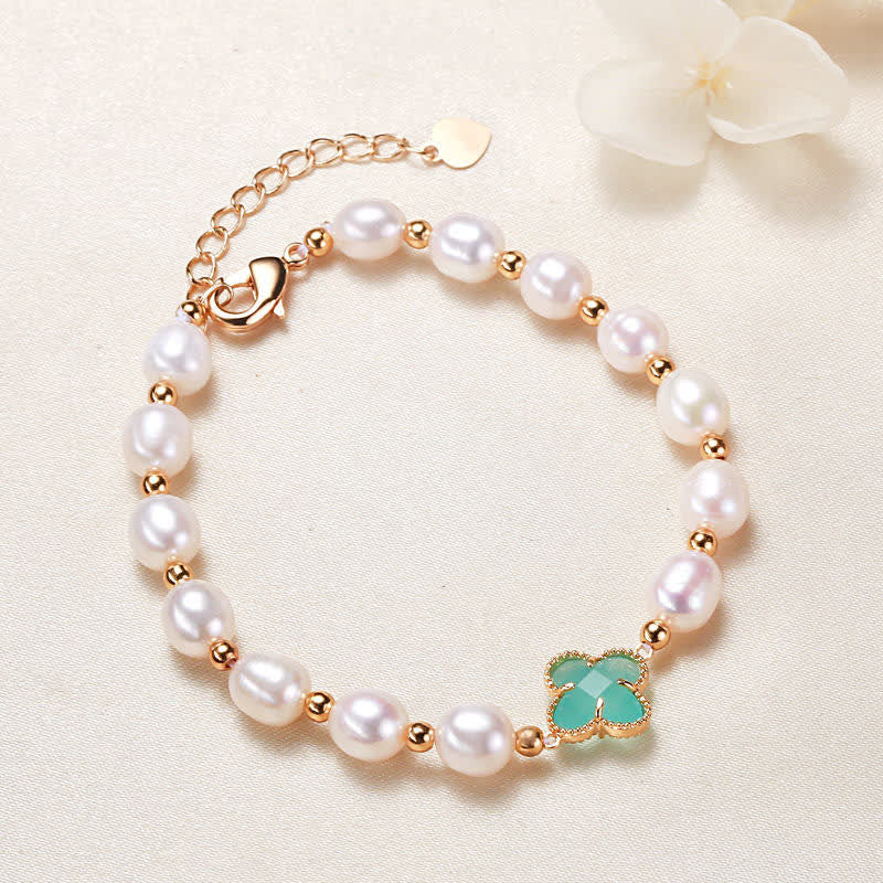 Wear FengShui Pearl Four Leaf Clover Wealth Chain Bracelet